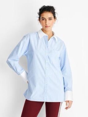 Future Collective Blue Pinstripe Shirt with White Collar